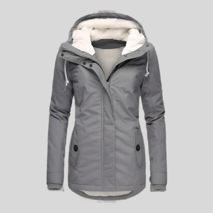 Sandra – Long waterproof winter jacket with hood for women