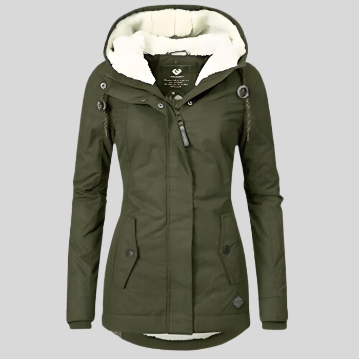 Sandra – Long waterproof winter jacket with hood for women